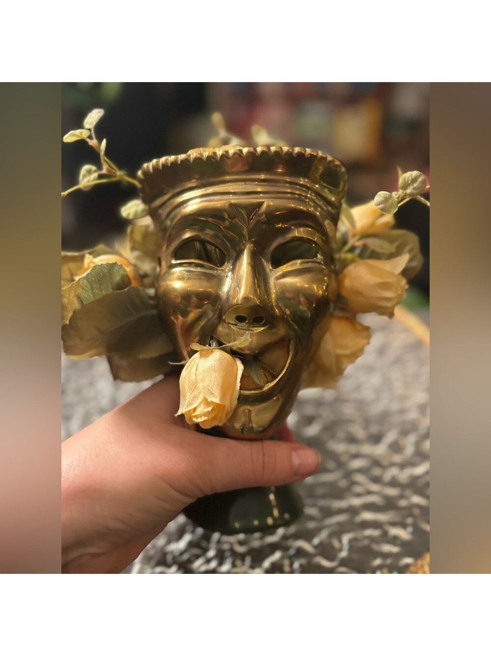 Antique-Style Brass Mask Sculpture Botanical Wall Art 4 Vines, Florals & Altars - Picture 4 of 14